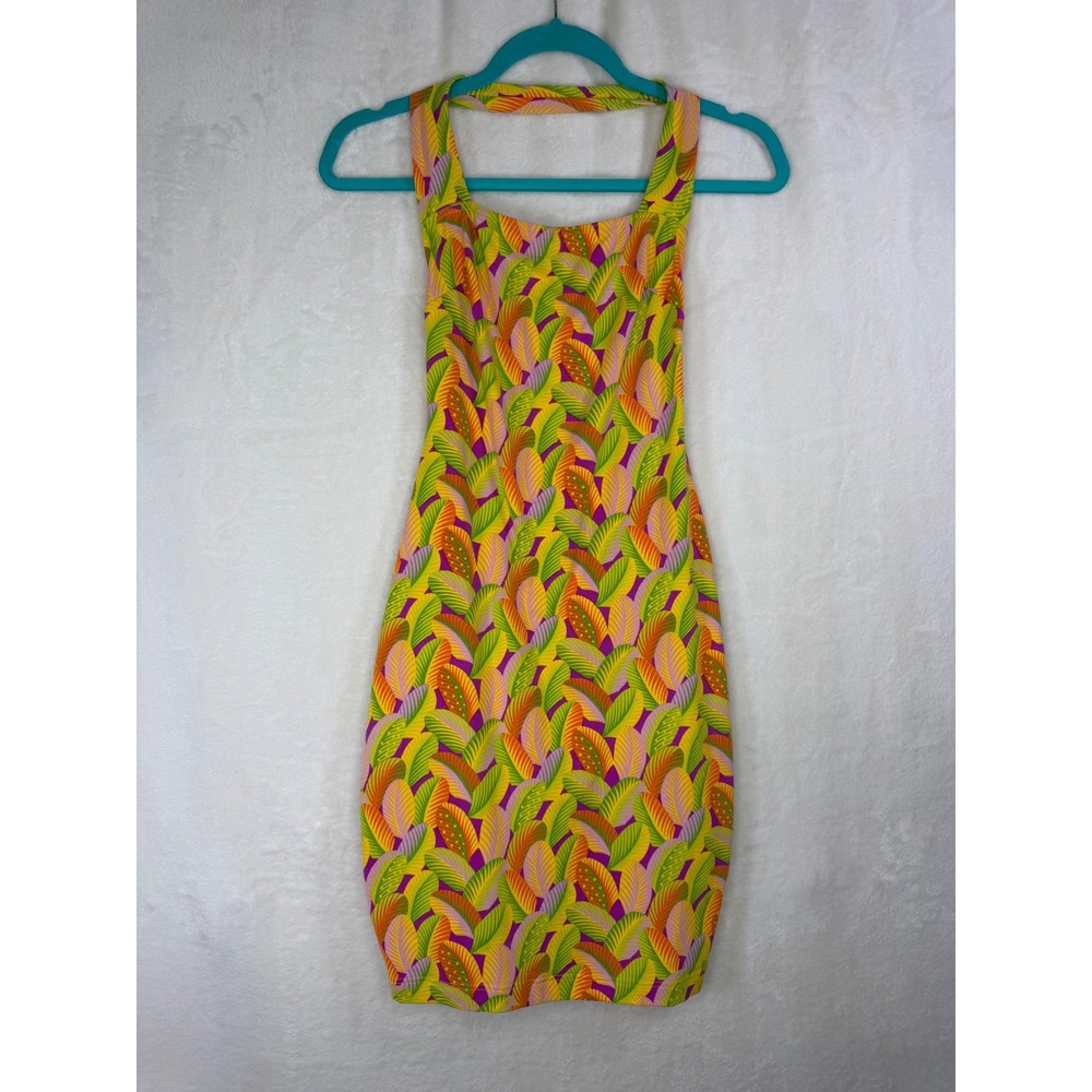 Manuel Canovas Mini Dress Womens 6 Multicolor Tropical‎ Print Halter Backless
